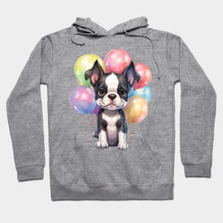 Boston Terrier Dog Holding Balloons Hoodie